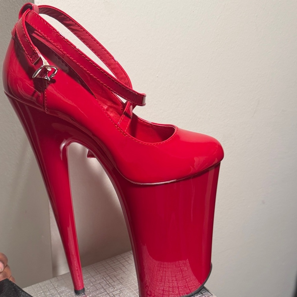 Pleaser Red Patent High Platform Mary Jane Heels